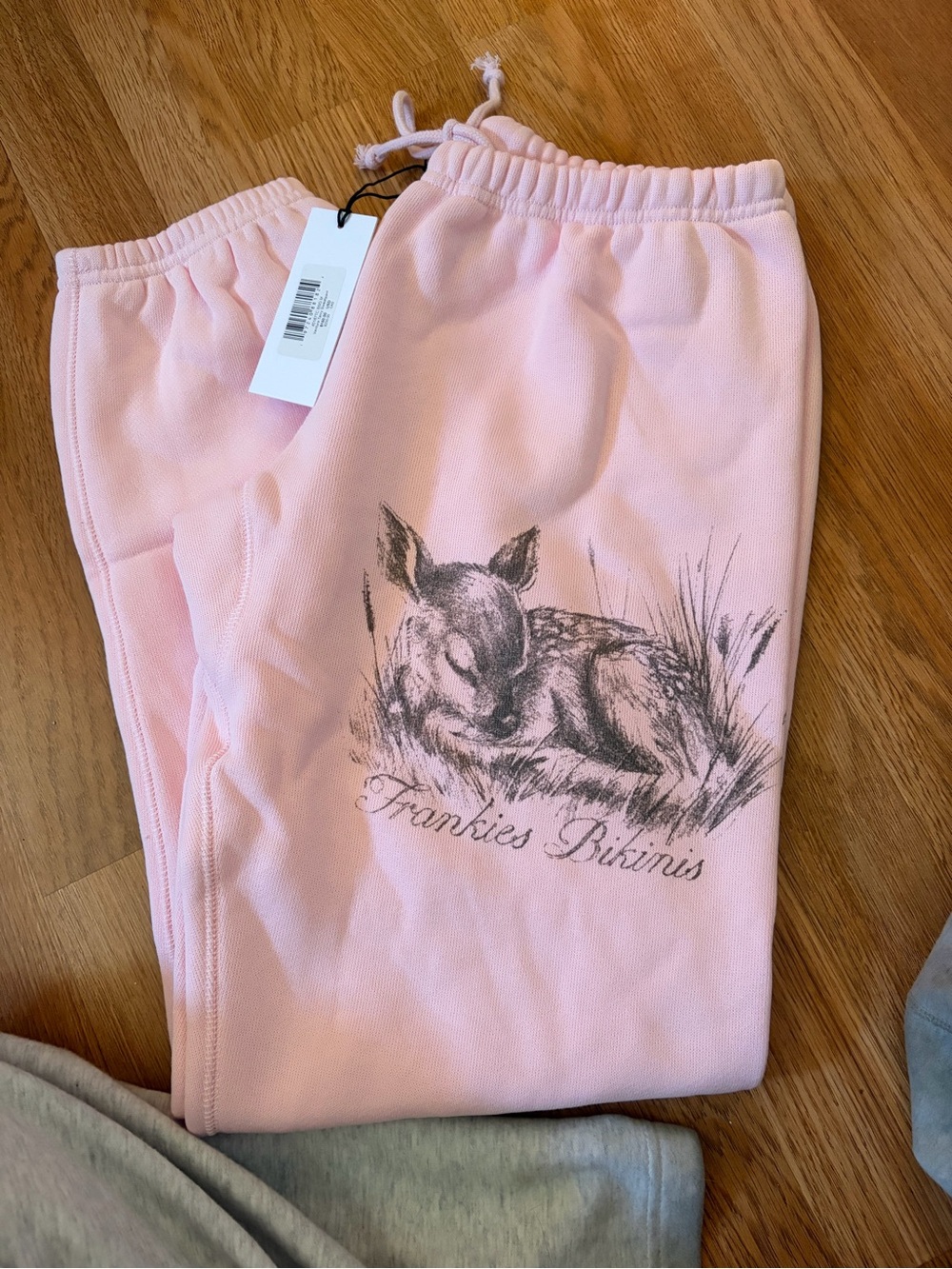 Frankie's Bikinis Light Pink Track Joggers with Deer Sketch